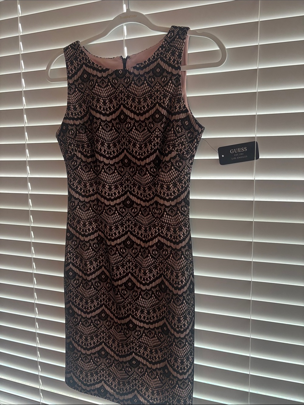 GUESS Pink and Black Lace-Pattern Sheath Dress